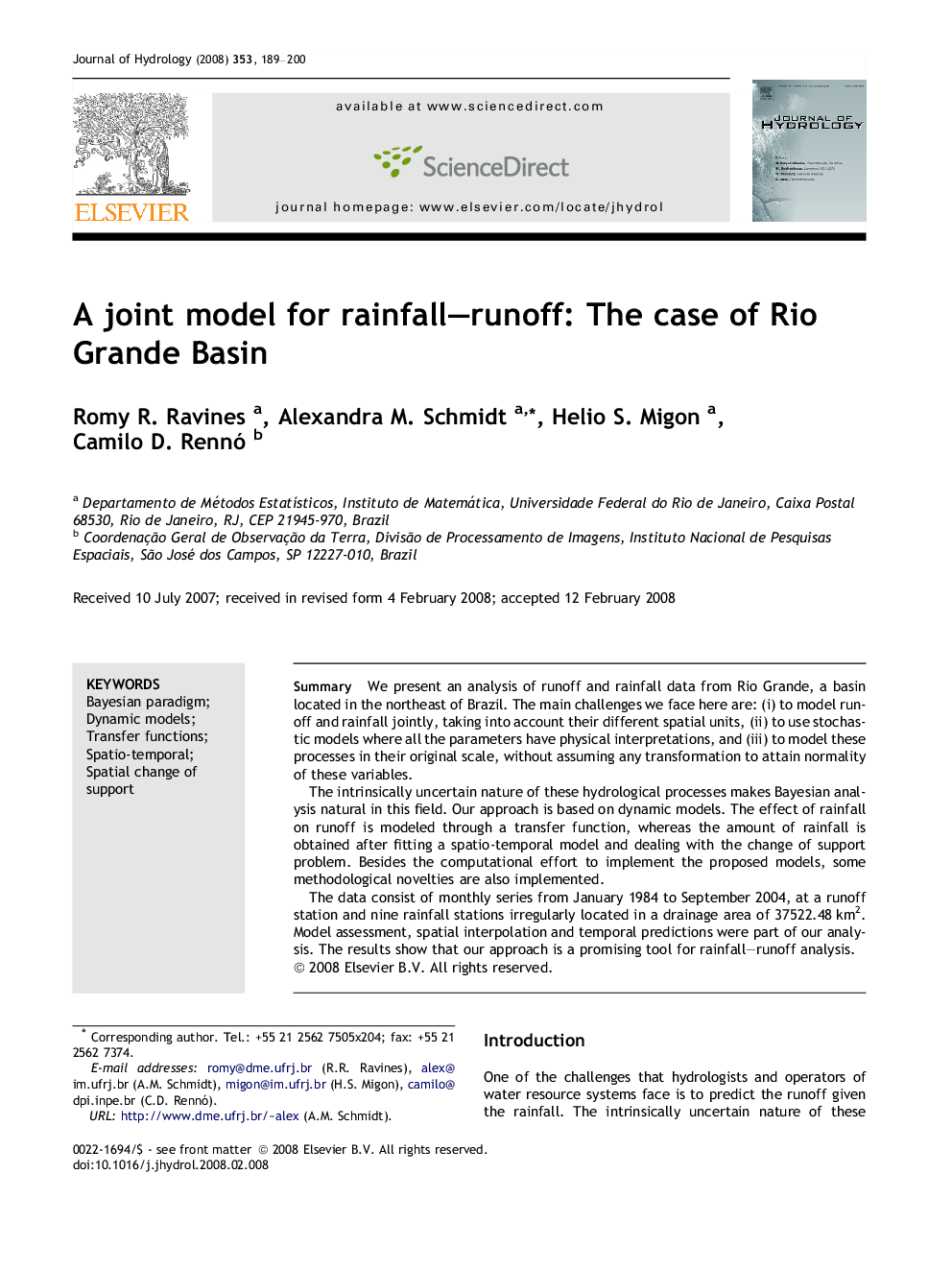 A joint model for rainfall–runoff: The case of Rio Grande Basin