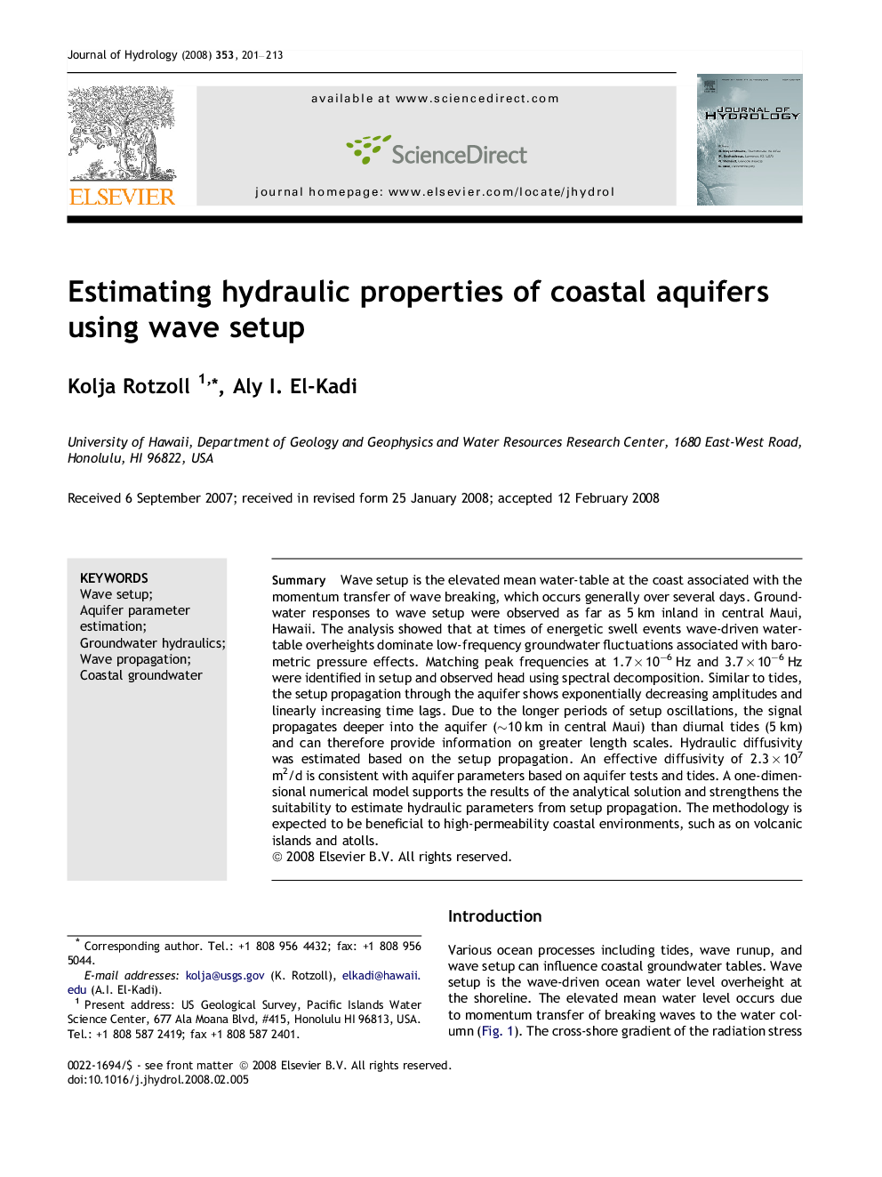 Estimating hydraulic properties of coastal aquifers using wave setup