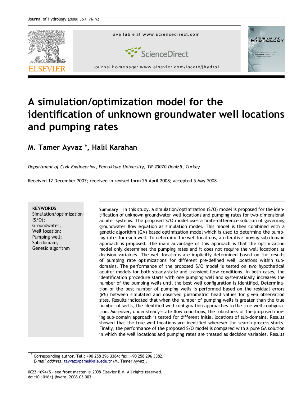 A simulation/optimization model for the identification of unknown groundwater well locations and pumping rates