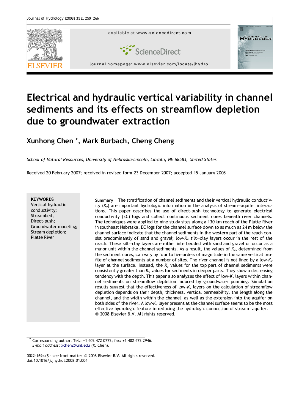 Electrical and hydraulic vertical variability in channel sediments and its effects on streamflow depletion due to groundwater extraction