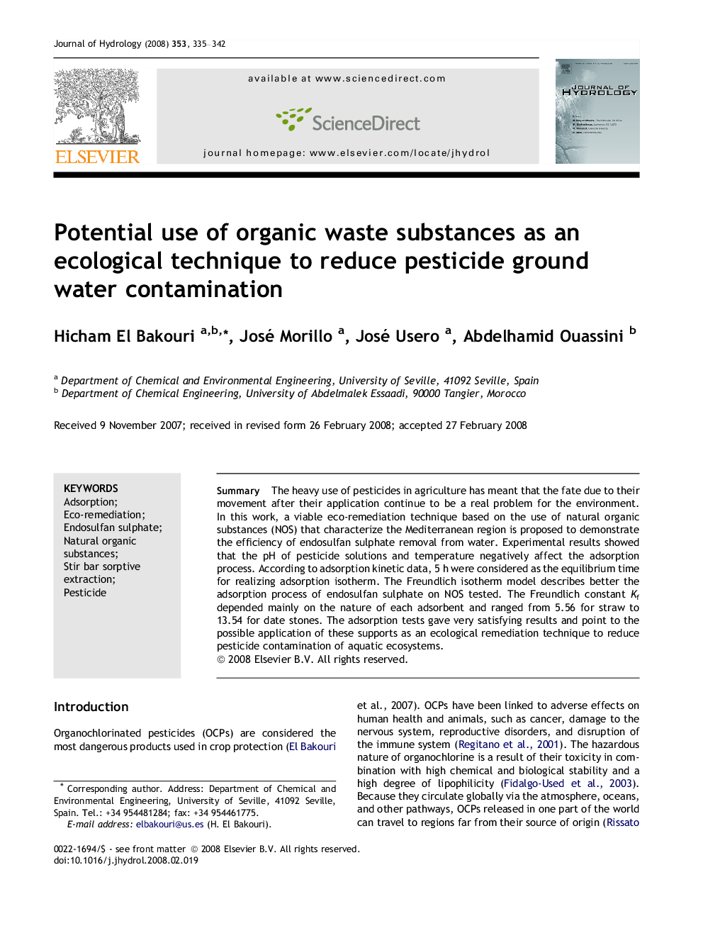 Potential use of organic waste substances as an ecological technique to reduce pesticide ground water contamination