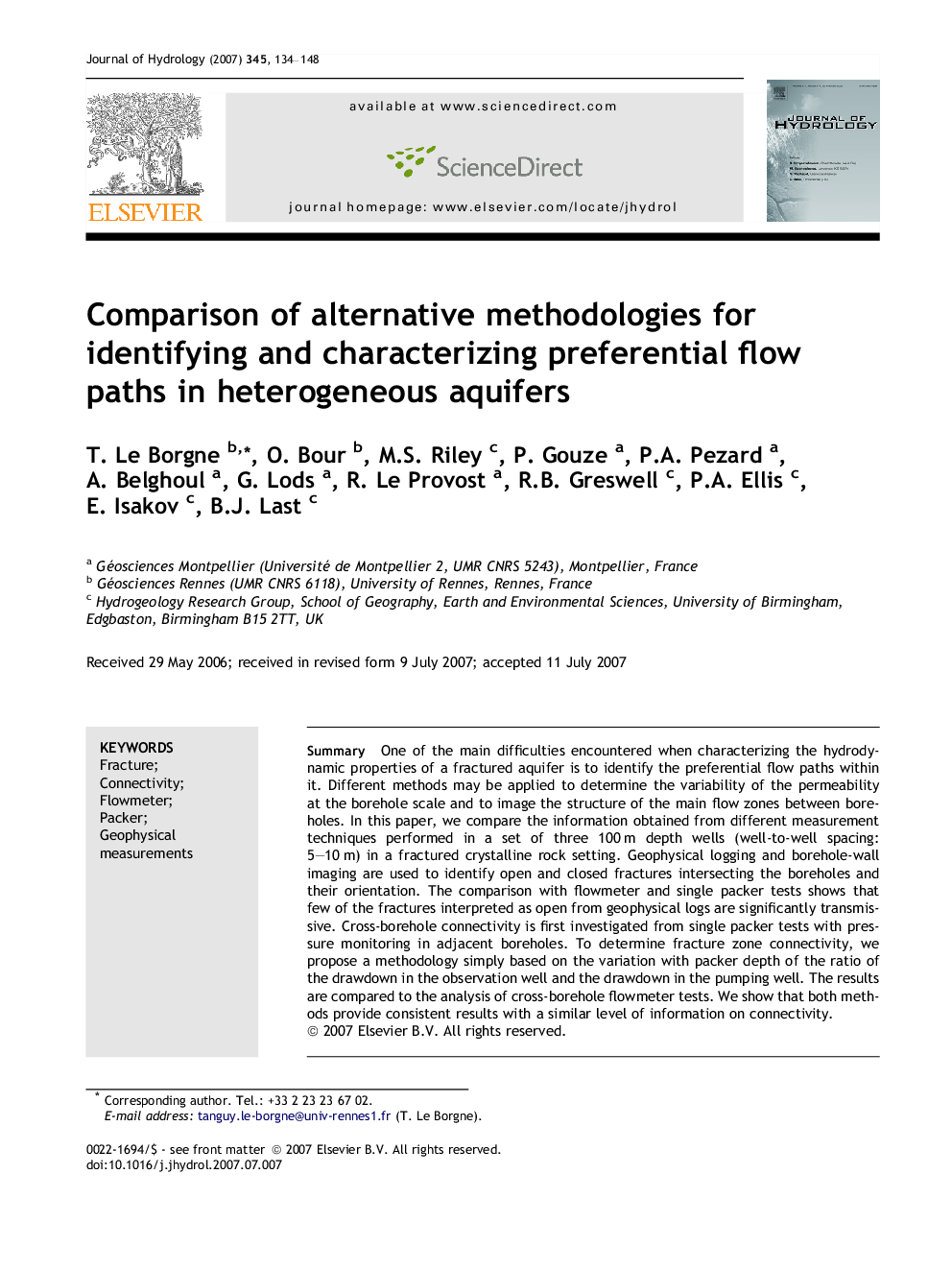 Comparison of alternative methodologies for identifying and characterizing preferential flow paths in heterogeneous aquifers