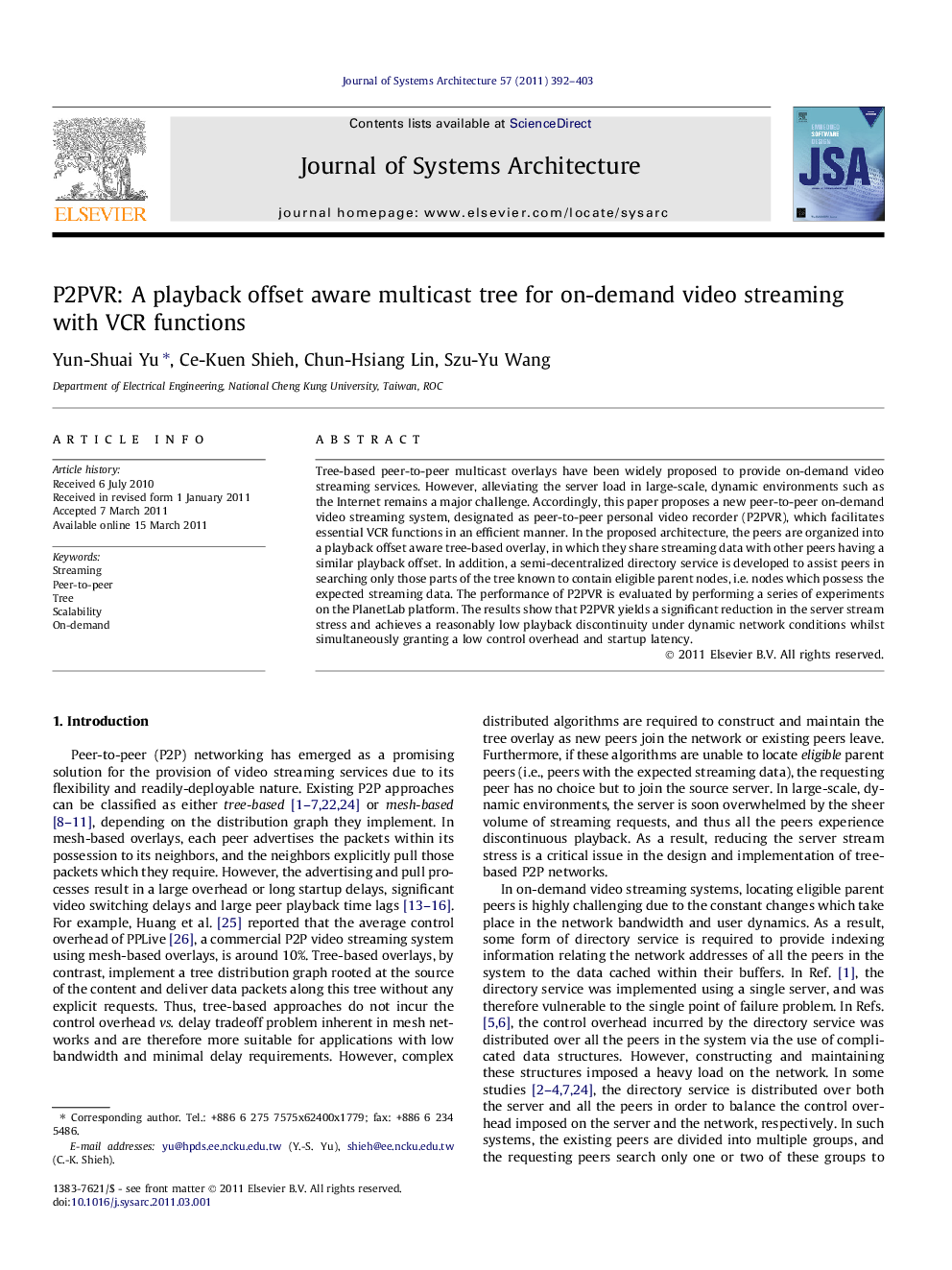 P2PVR: A playback offset aware multicast tree for on-demand video streaming with VCR functions