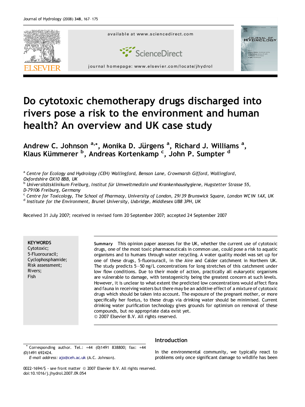 Do cytotoxic chemotherapy drugs discharged into rivers pose a risk to the environment and human health? An overview and UK case study