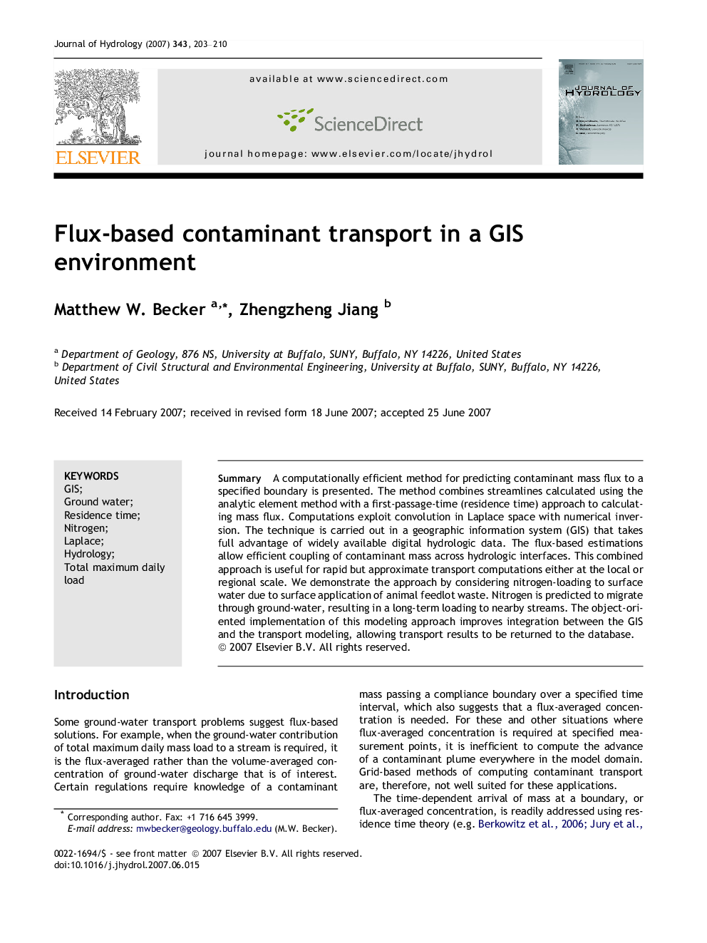 Flux-based contaminant transport in a GIS environment