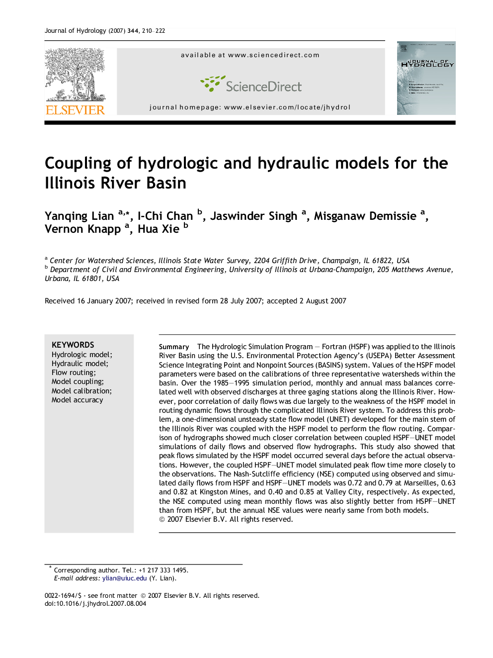 Coupling of hydrologic and hydraulic models for the Illinois River Basin