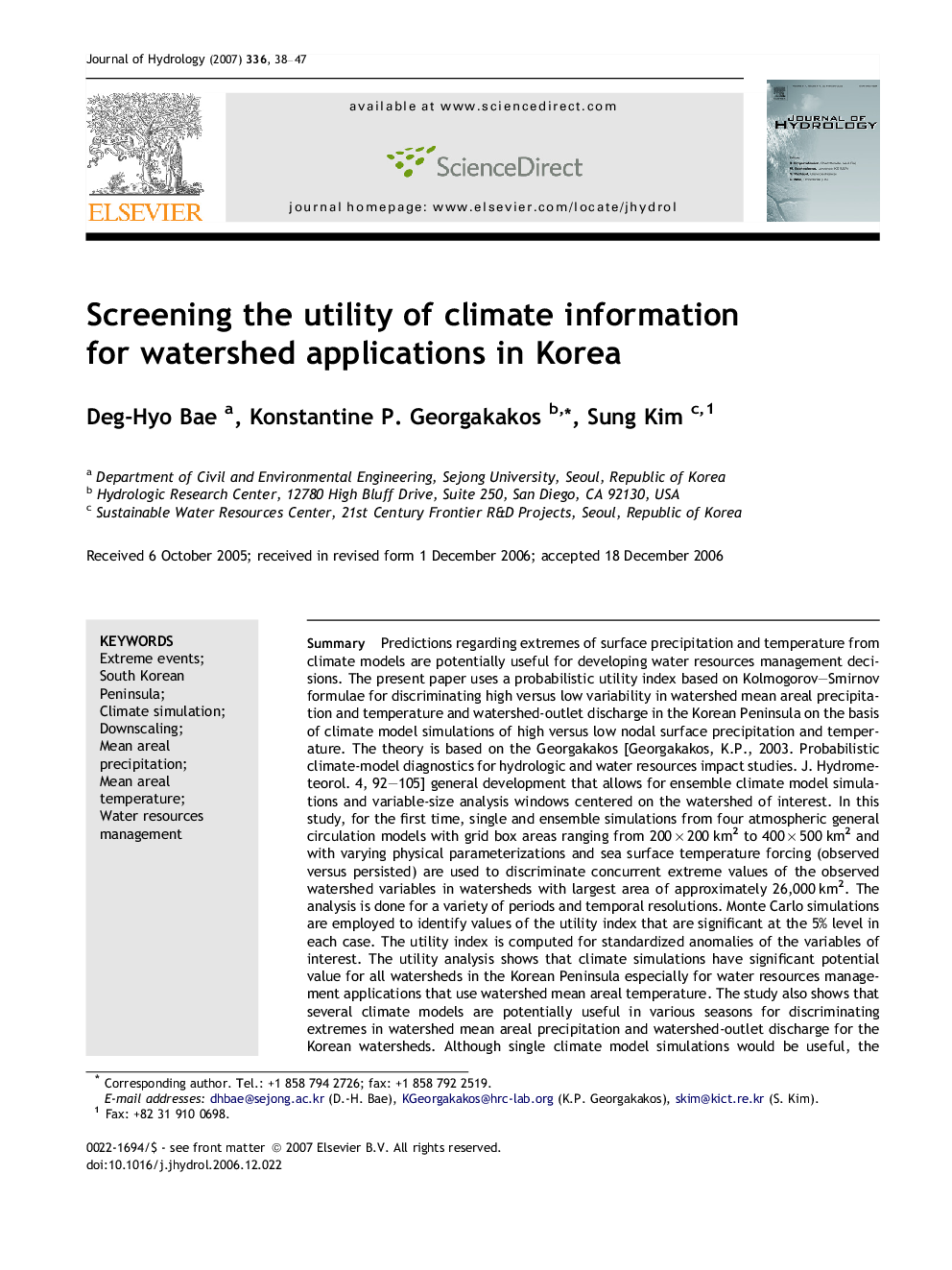 Screening the utility of climate information for watershed applications in Korea