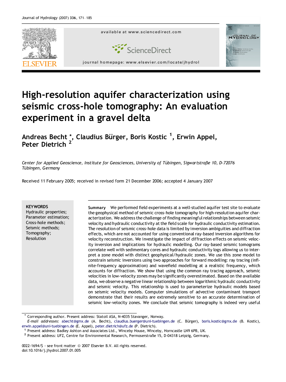 High-resolution aquifer characterization using seismic cross-hole tomography: An evaluation experiment in a gravel delta