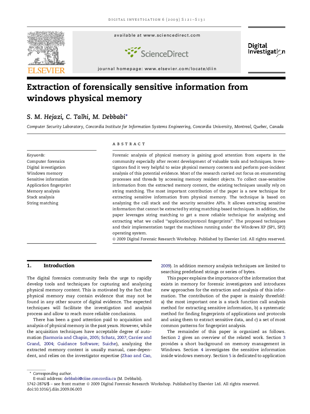 Extraction of forensically sensitive information from windows physical memory