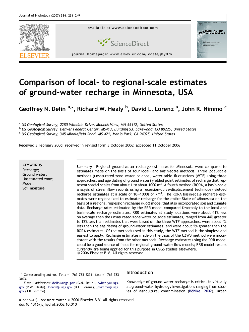 Comparison of local- to regional-scale estimates of ground-water recharge in Minnesota, USA