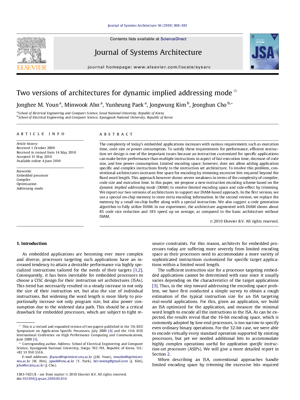 Two versions of architectures for dynamic implied addressing mode 