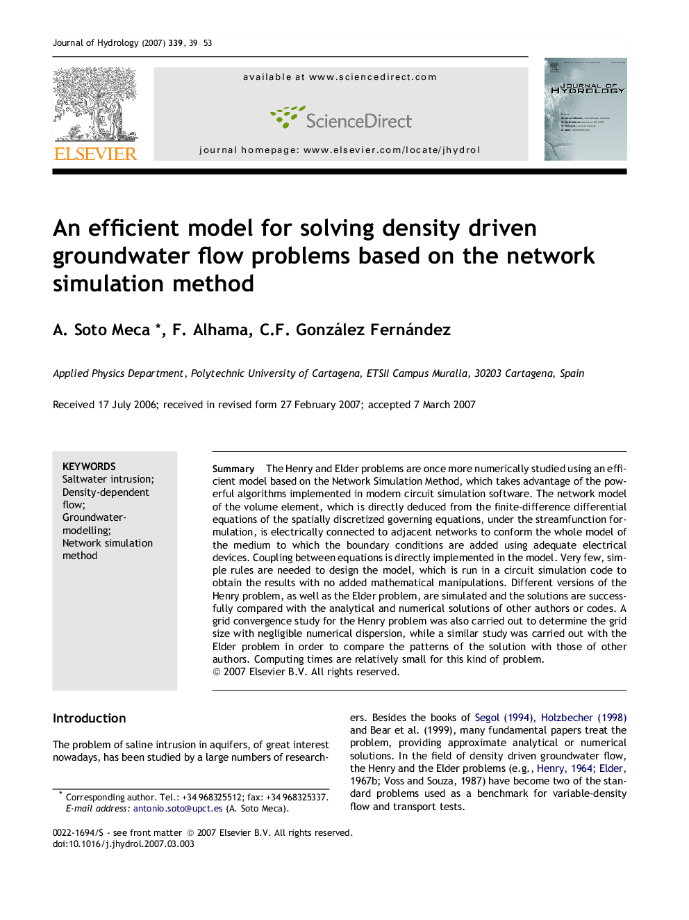 An efficient model for solving density driven groundwater flow problems based on the network simulation method