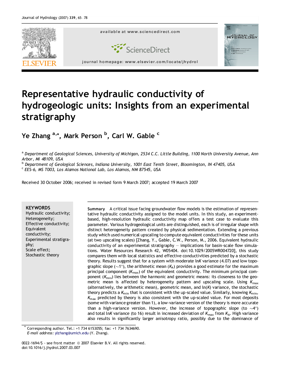 Representative hydraulic conductivity of hydrogeologic units: Insights from an experimental stratigraphy