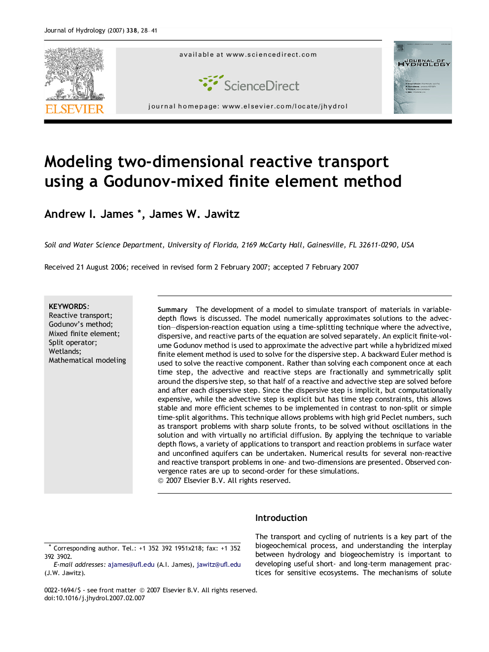 Modeling two-dimensional reactive transport using a Godunov-mixed finite element method