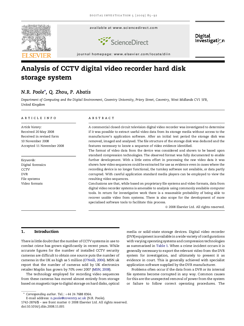 Analysis of CCTV digital video recorder hard disk storage system