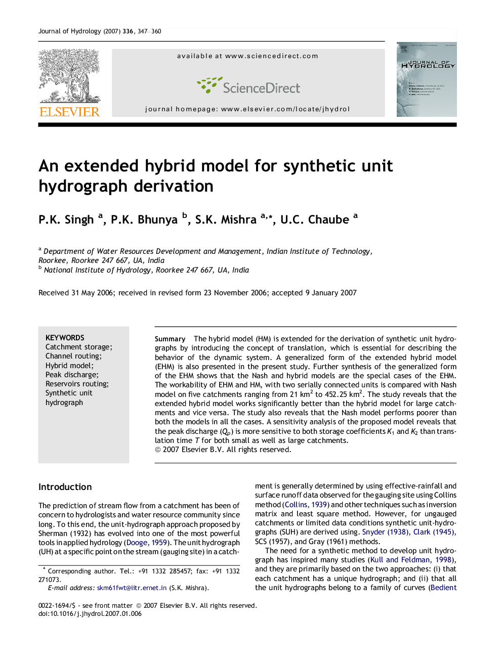 An extended hybrid model for synthetic unit hydrograph derivation