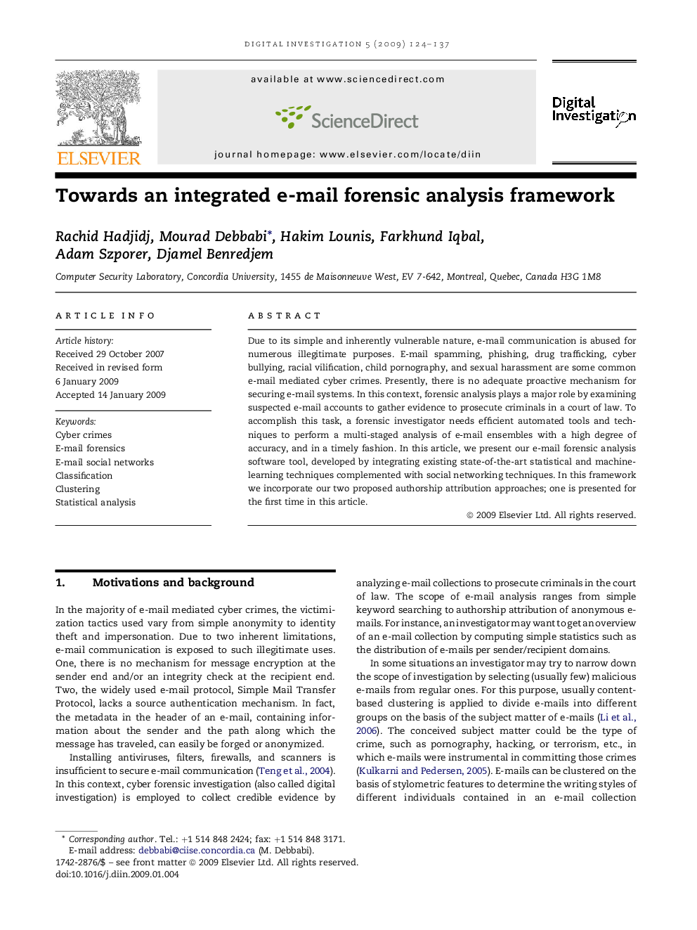 Towards an integrated e-mail forensic analysis framework