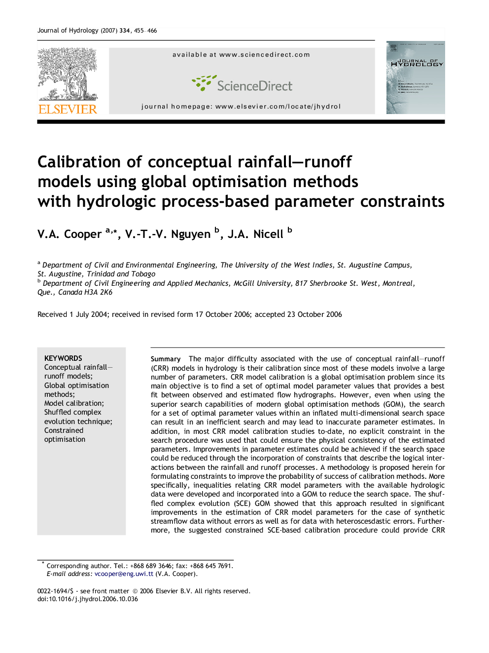 Calibration of conceptual rainfall–runoff models using global optimisation methods with hydrologic process-based parameter constraints