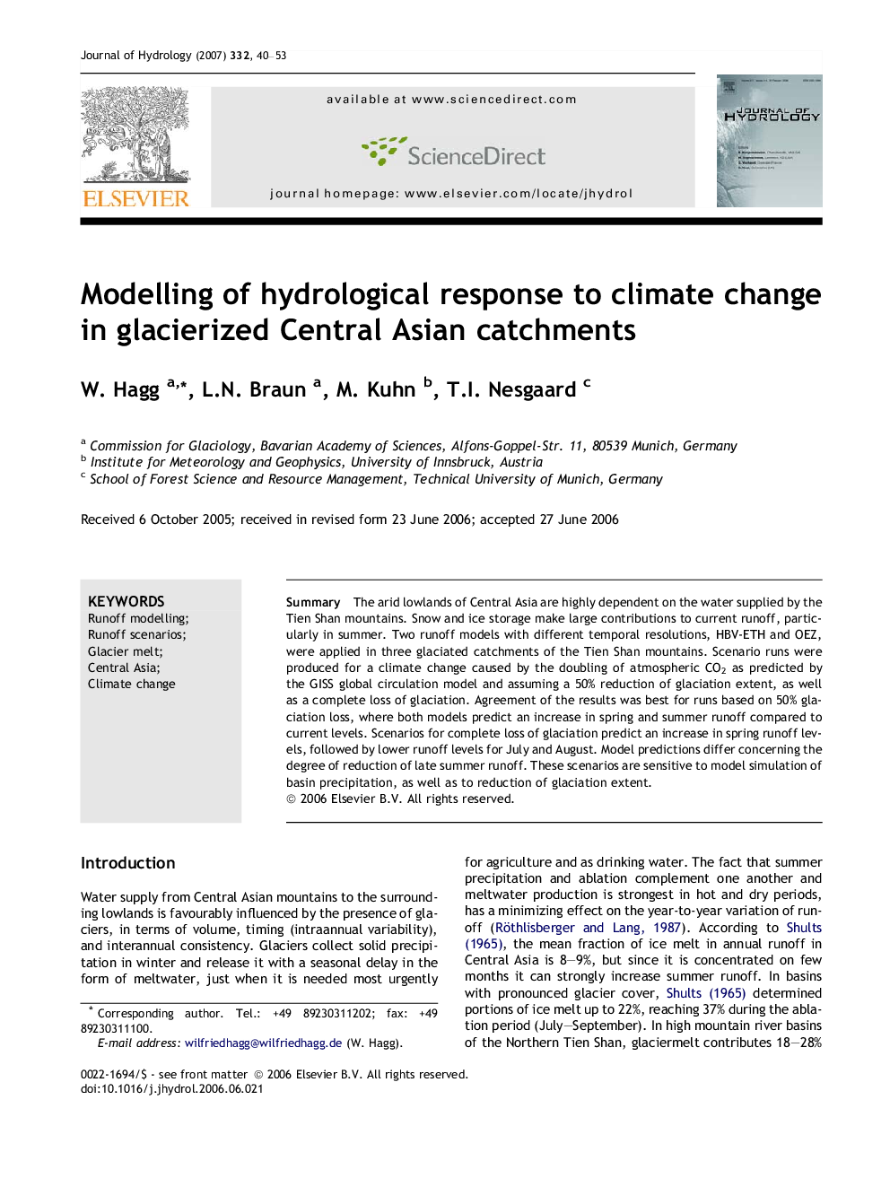 Modelling of hydrological response to climate change in glacierized Central Asian catchments