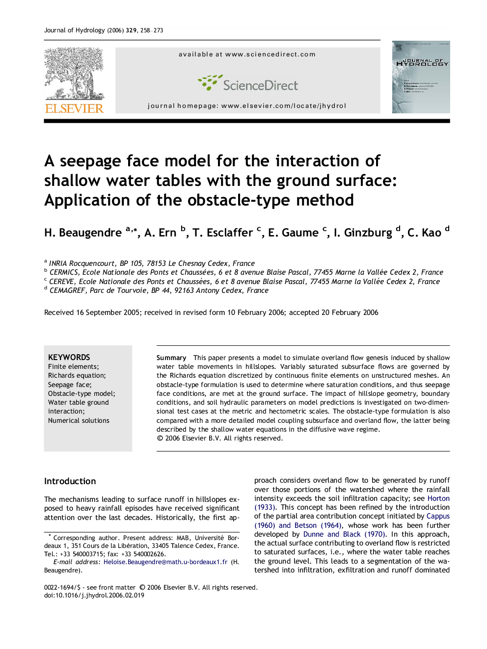 A seepage face model for the interaction of shallow water tables with the ground surface: Application of the obstacle-type method