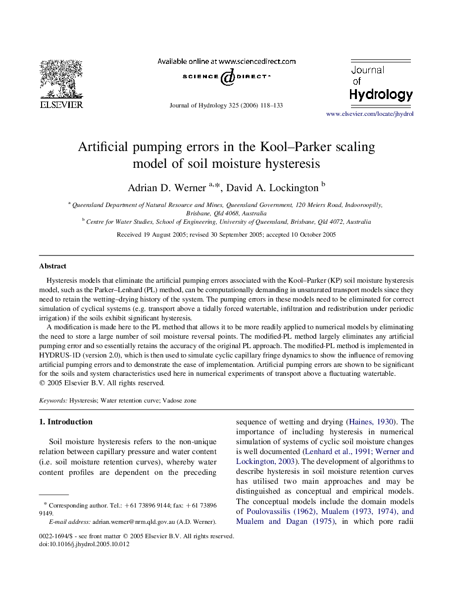 Artificial pumping errors in the Kool-Parker scaling model of soil moisture hysteresis