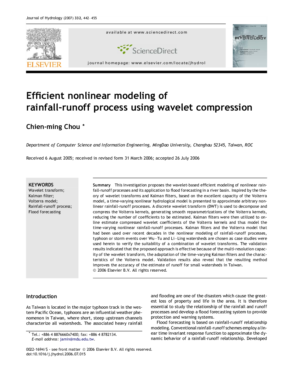 Efficient nonlinear modeling of rainfall-runoff process using wavelet compression