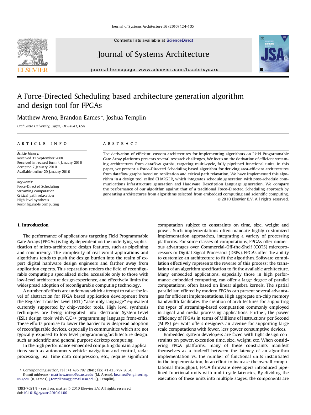 A Force-Directed Scheduling based architecture generation algorithm and design tool for FPGAs