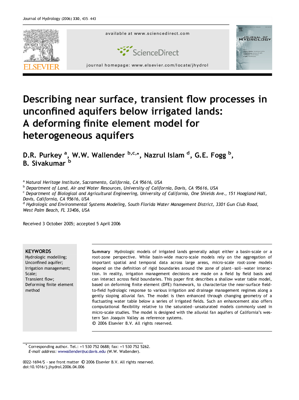 Describing near surface, transient flow processes in unconfined aquifers below irrigated lands: A deforming finite element model for heterogeneous aquifers