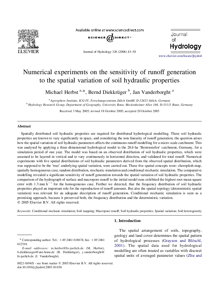 Numerical experiments on the sensitivity of runoff generation to the spatial variation of soil hydraulic properties