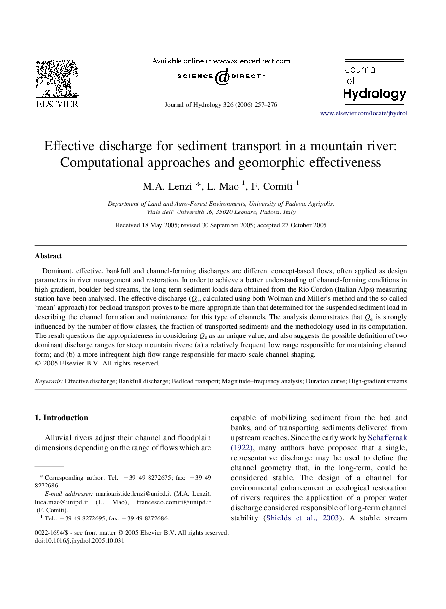 Effective discharge for sediment transport in a mountain river: Computational approaches and geomorphic effectiveness