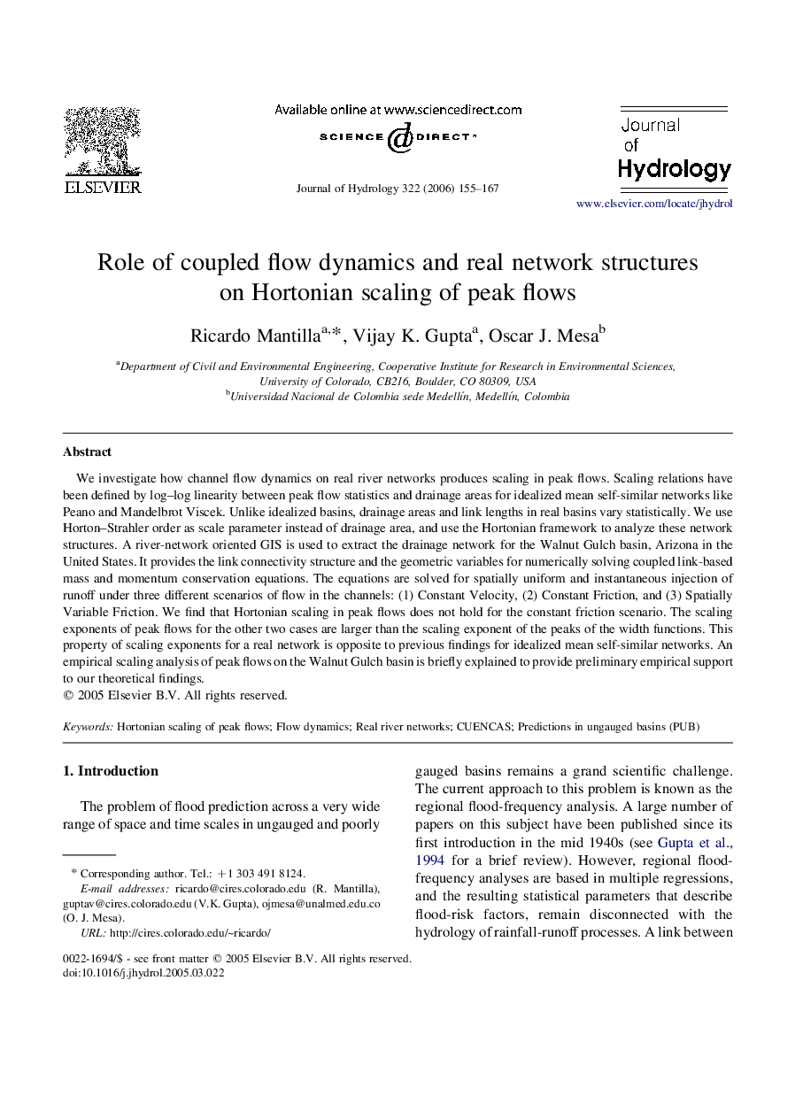 Role of coupled flow dynamics and real network structures on Hortonian scaling of peak flows