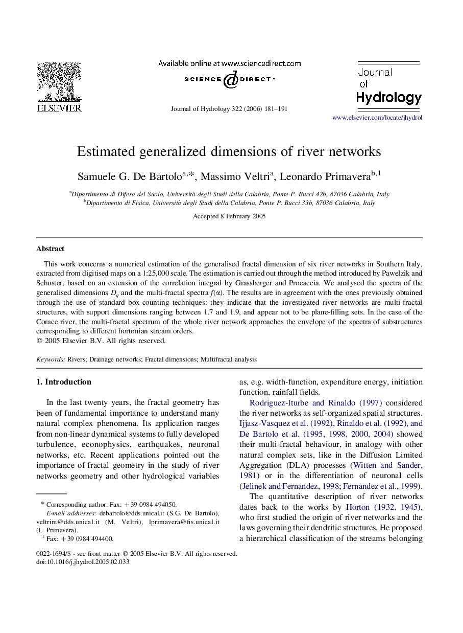 Estimated generalized dimensions of river networks