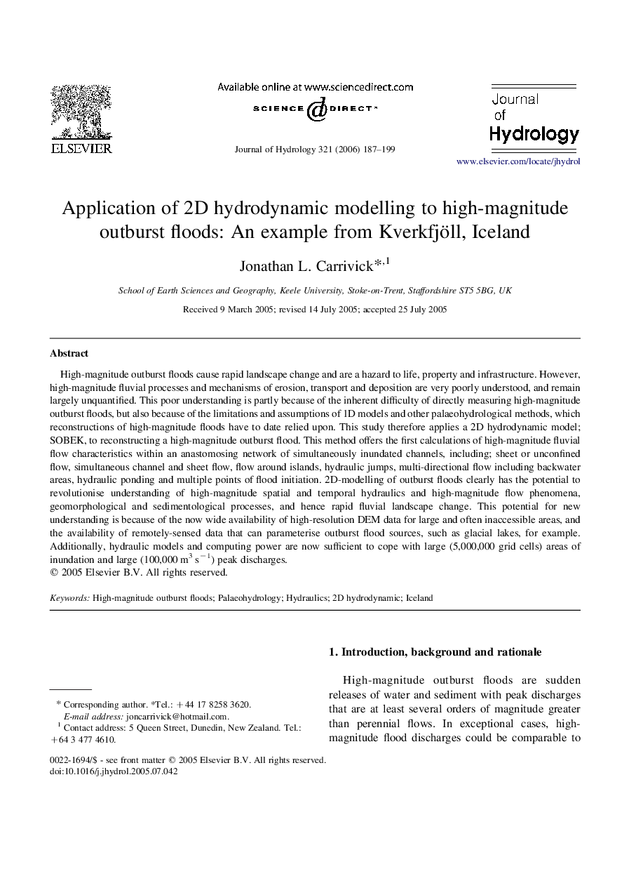 Application of 2D hydrodynamic modelling to high-magnitude outburst floods: An example from Kverkfjöll, Iceland