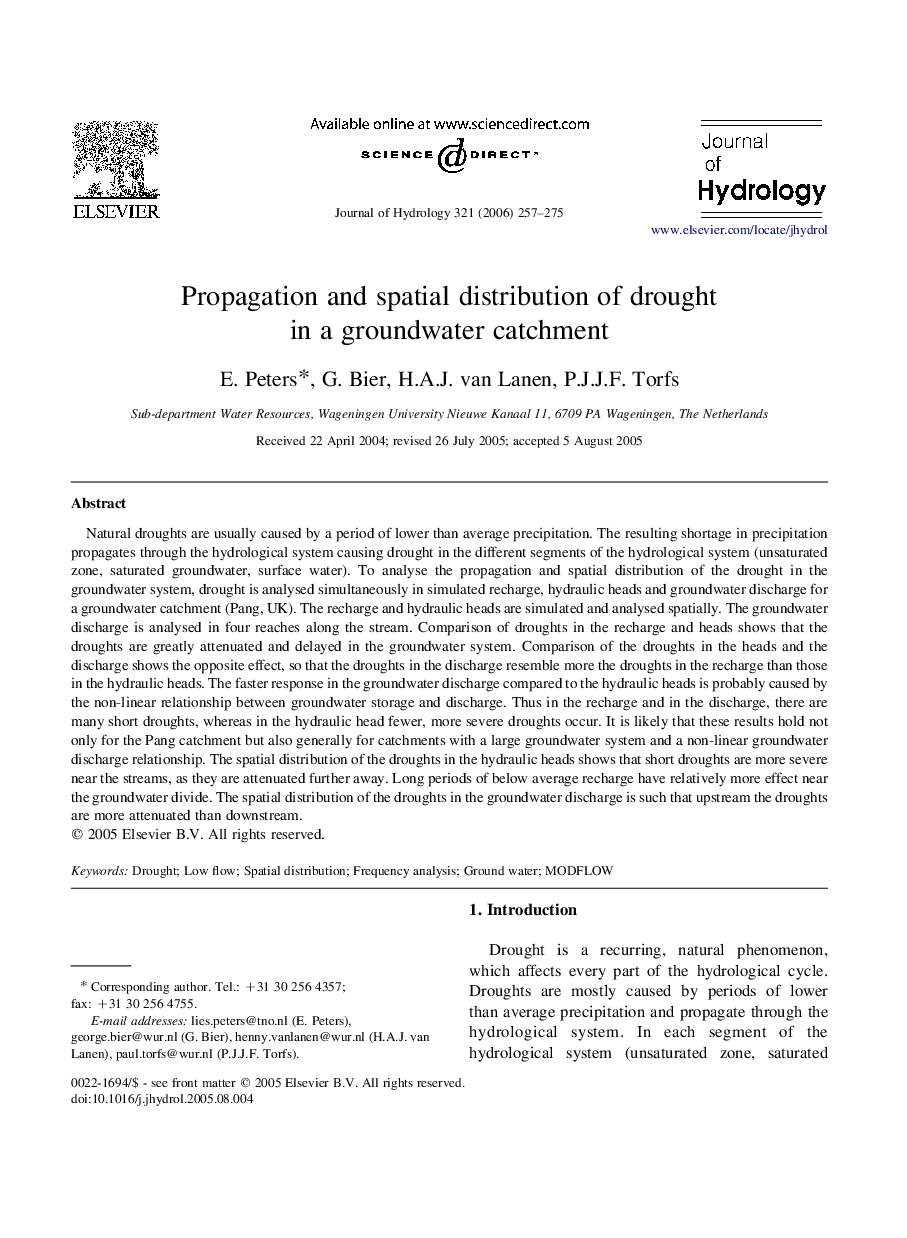 Propagation and spatial distribution of drought in a groundwater catchment