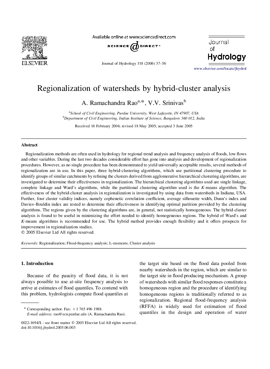 Regionalization of watersheds by hybrid-cluster analysis