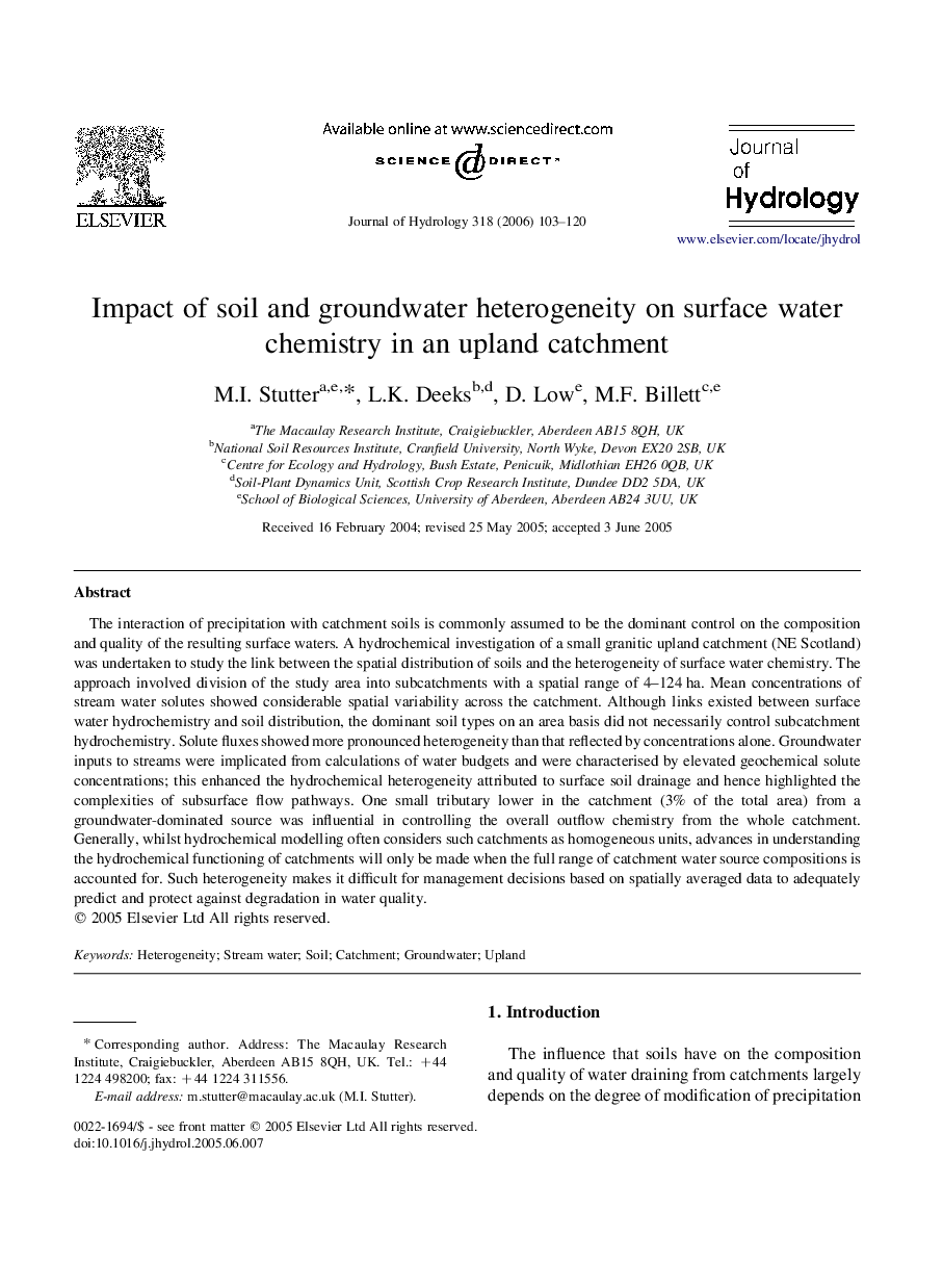 Impact of soil and groundwater heterogeneity on surface water chemistry in an upland catchment