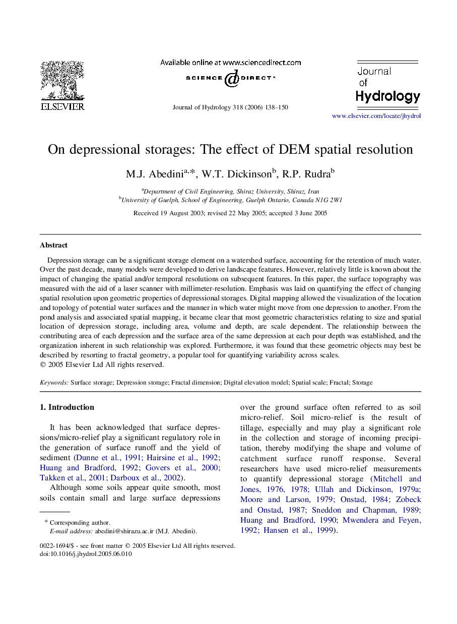 On depressional storages: The effect of DEM spatial resolution