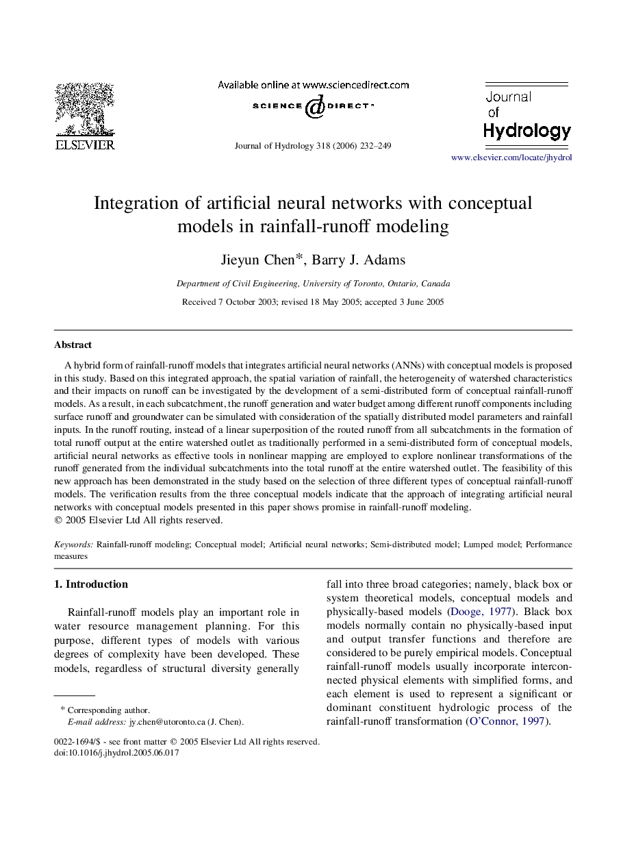 Integration of artificial neural networks with conceptual models in rainfall-runoff modeling