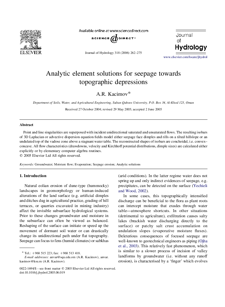 Analytic element solutions for seepage towards topographic depressions