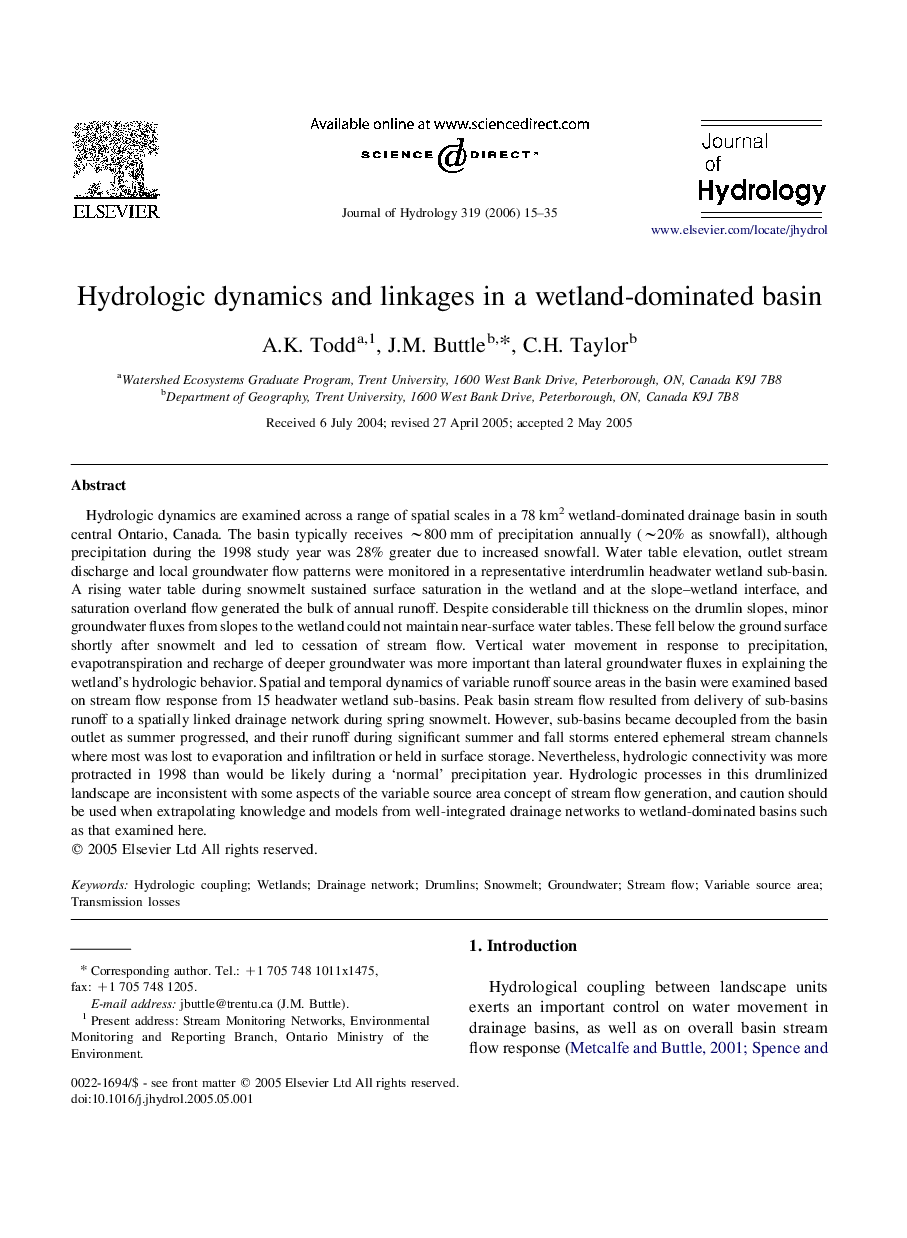 Hydrologic dynamics and linkages in a wetland-dominated basin