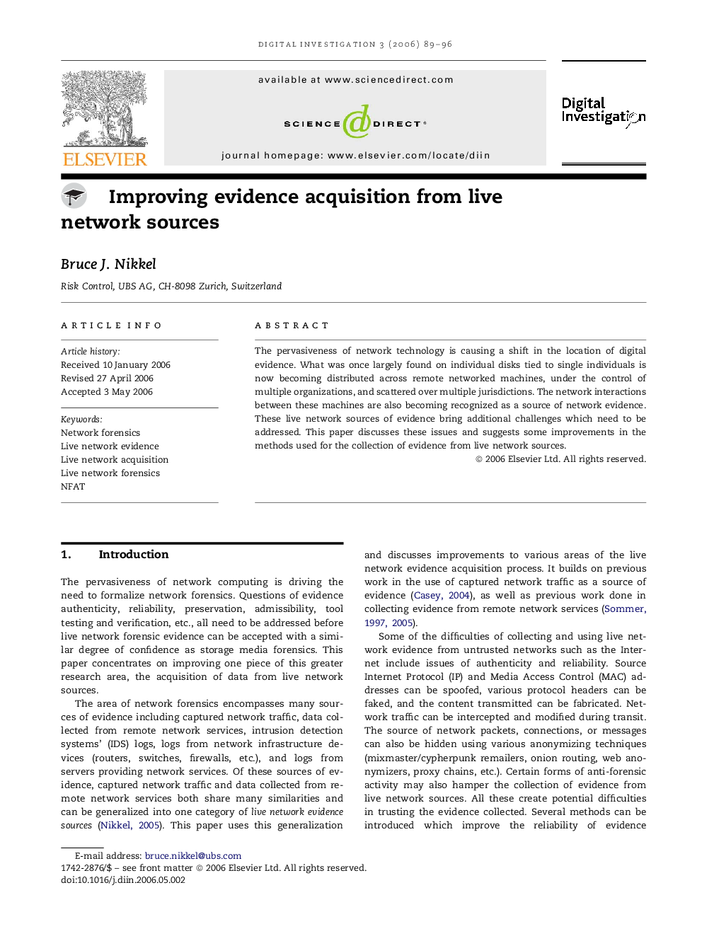 Improving evidence acquisition from live network sources