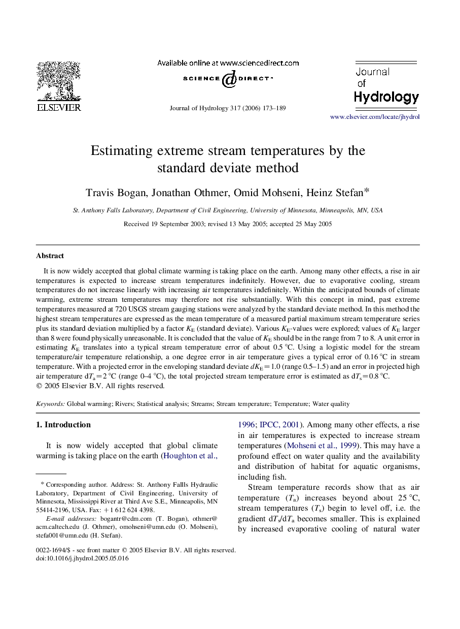 Estimating extreme stream temperatures by the standard deviate method