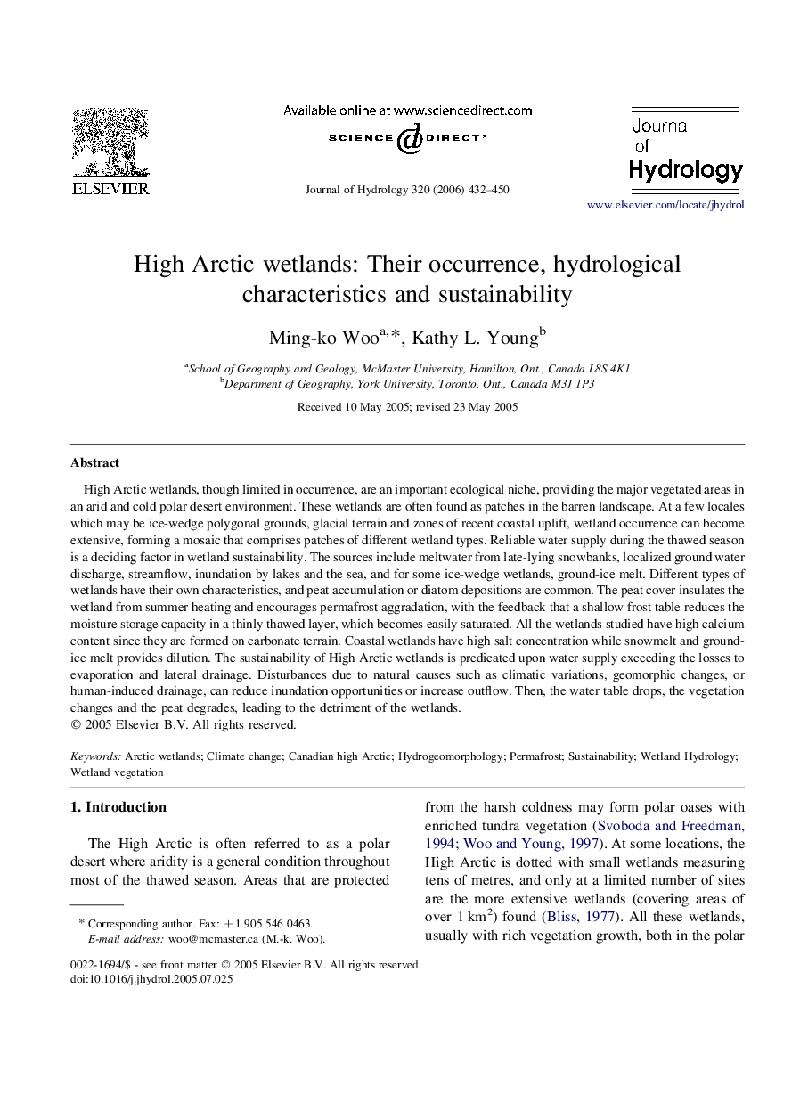 High Arctic wetlands: Their occurrence, hydrological characteristics and sustainability