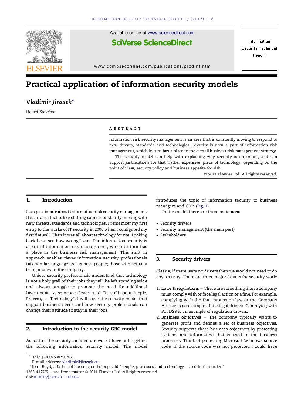 عکس صفحه اول مقاله: Practical application of information security models Practical application of information security models