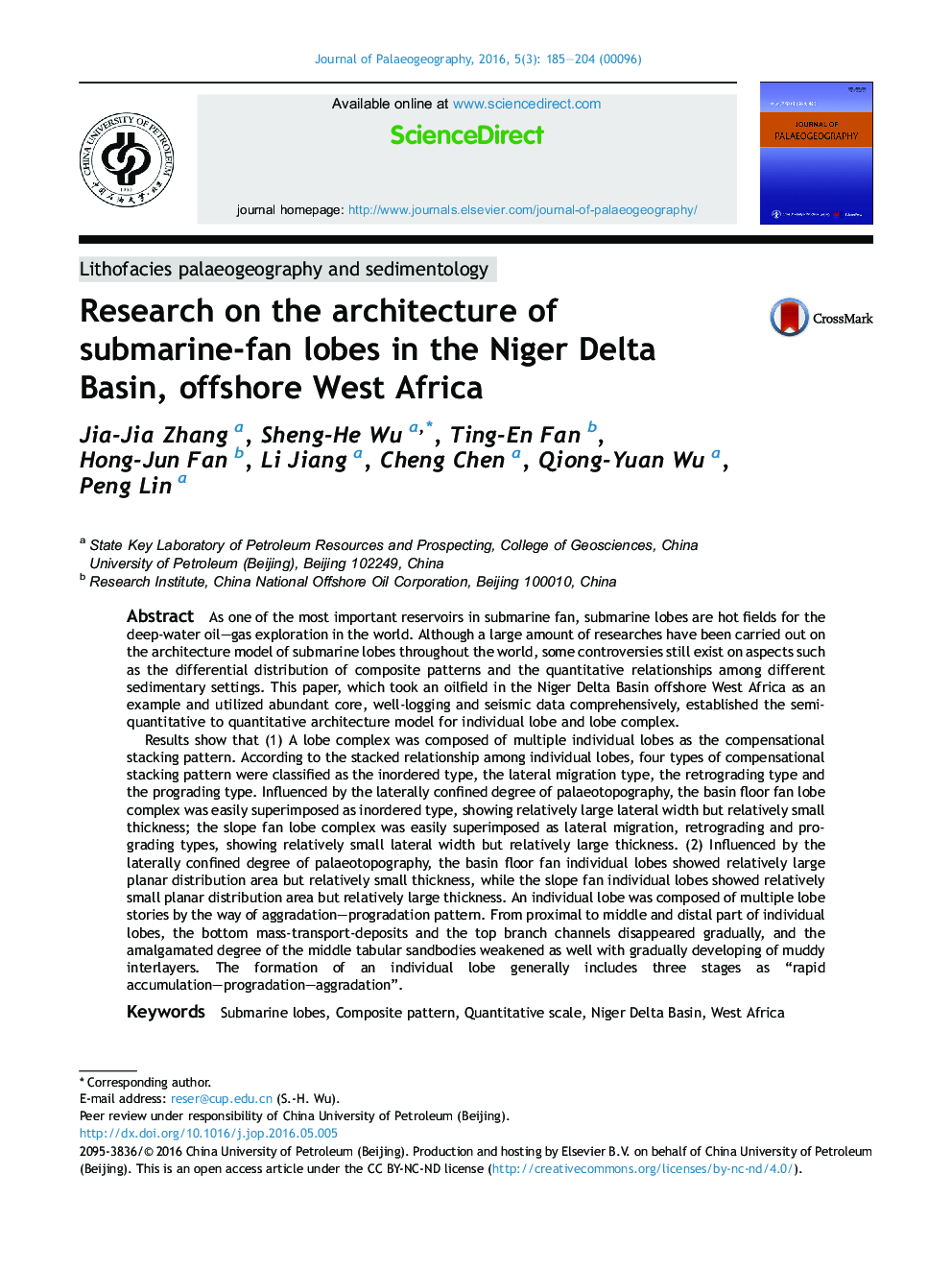 Research on the architecture of submarine-fan lobes in the Niger Delta Basin, offshore West Africa 