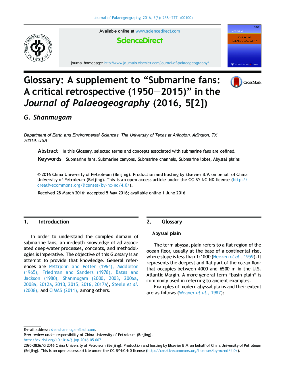 Glossary: A supplement to “Submarine fans: A critical retrospective (1950–2015)” in the Journal of Palaeogeography (2016, 5[2]) 