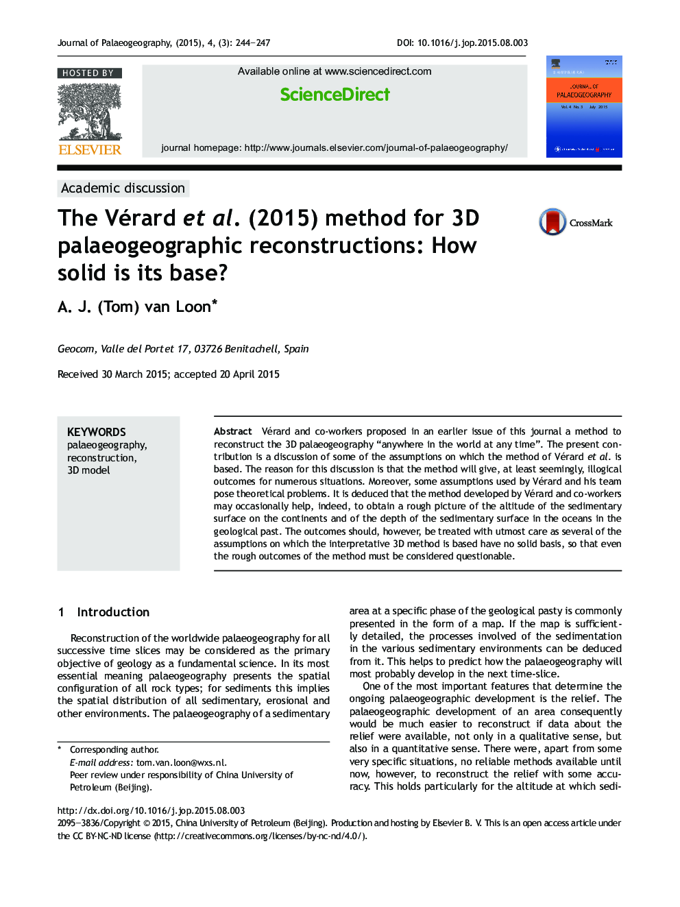 The Vérard et al. (2015) method for 3D palaeogeographic reconstructions: How solid is its base? 