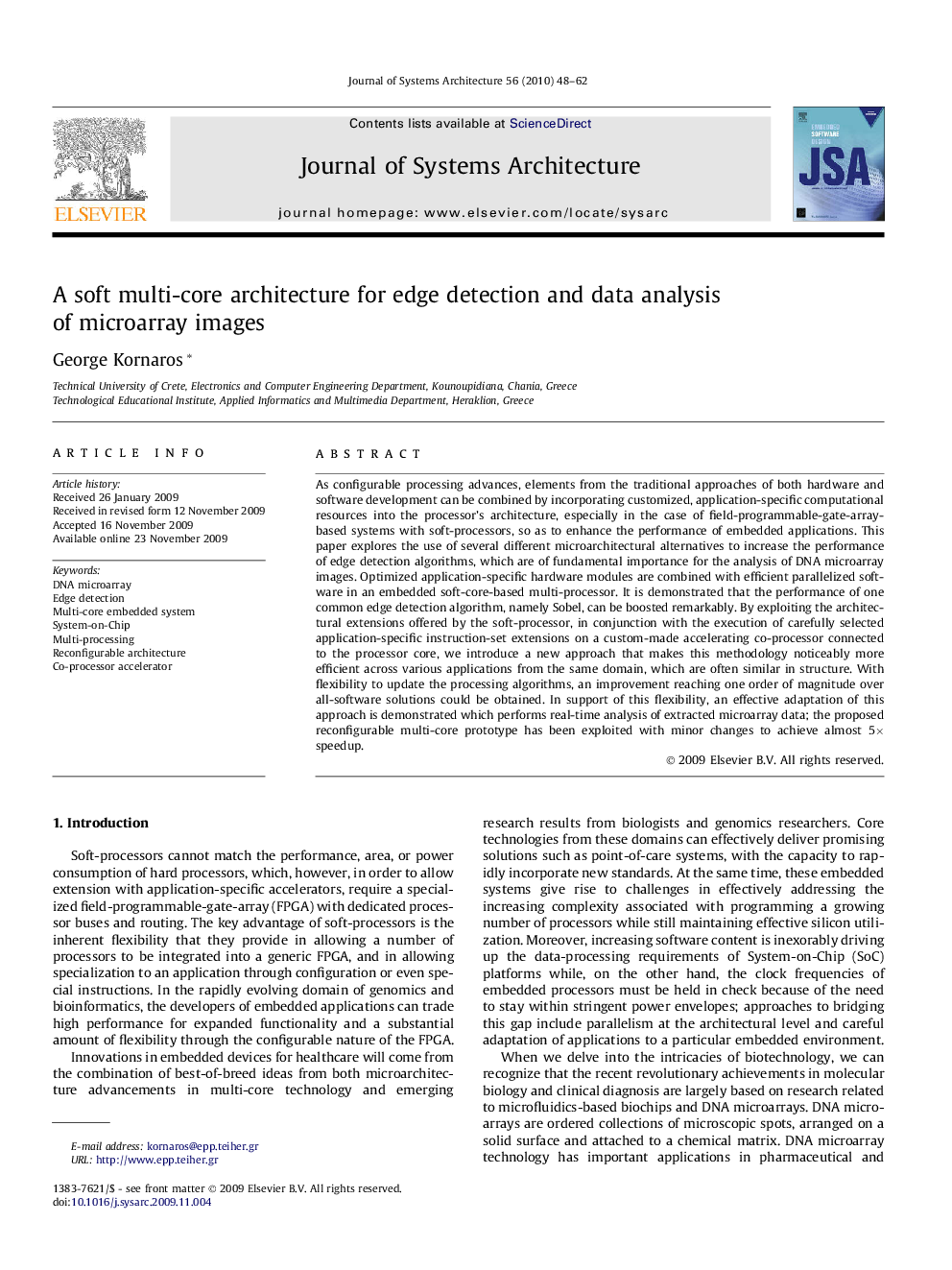 A soft multi-core architecture for edge detection and data analysis of microarray images