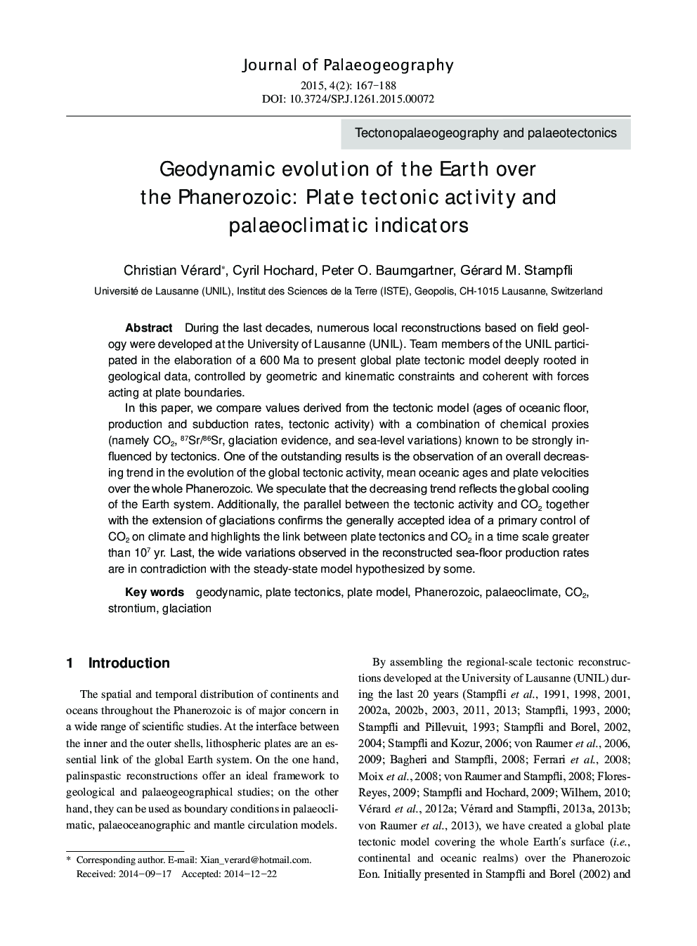 Geodynamic evolution of the Earth over the Phanerozoic: Plate tectonic activity and palaeoclimatic indicators