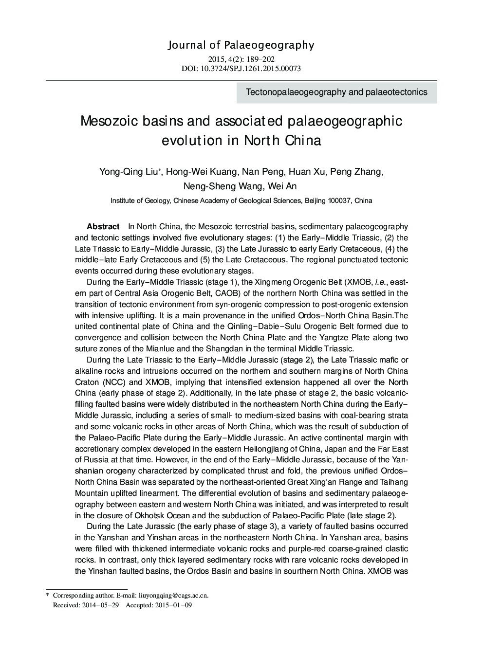 Mesozoic basins and associated palaeogeographic evolution in North China